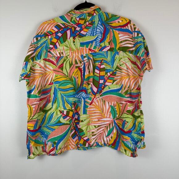 C&C California 100% Linen Shirt Women Large Multicolor Bright Tropical Button-Up - Picture 2 of 7